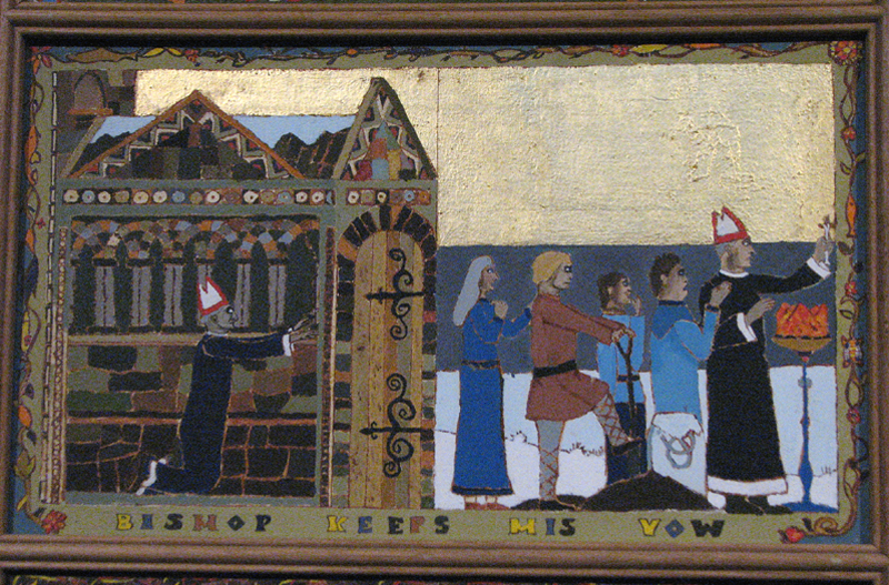 St Magnus cathedral painted panels - Scene XI - ' Bishop keeps his wow' © 2012 Scotiana