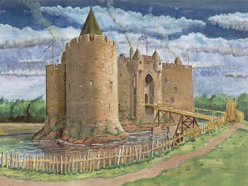 Dirleton Castle reconstruction painting © Andrew Spratt