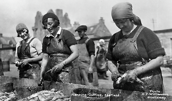 Herring gutters in Scalloway CJ Williamson ©Shetland Museum and Archives