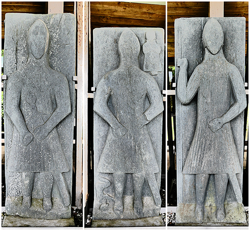 Three knights on carved stone slabs in Saddell Abbey Kintyre © 2015 Scotiana