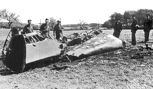 The wreckage of Hess's Bf 110 in Bonnyton Moor Scotland May 10th 1941 Source Wikipedia