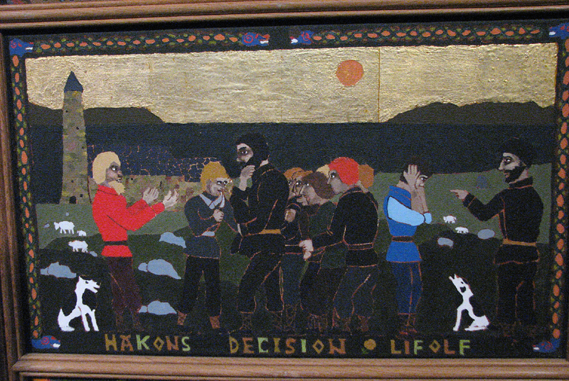 Orkney St Magnus cathedral painted panel 'Hakons decision and Lifolf' © 2012 Scotiana