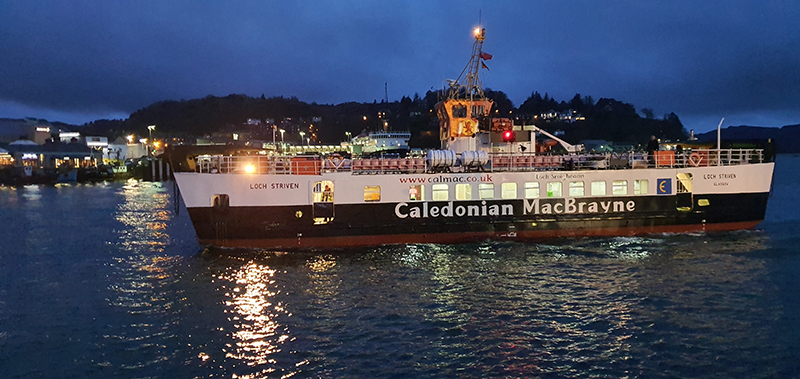 Oban by night Caledonian MacBrayne ferry © 2019 Scotiana