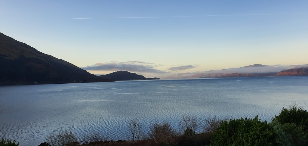 Scotland in winter Loch Linnhe from our window in the Lodge of the Loch Hotel © 2019 Scotiana